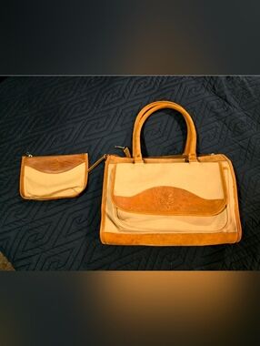 Vintage Gokey Company Bag Tan Canvas Leather Handbag Purse Tote with pouch